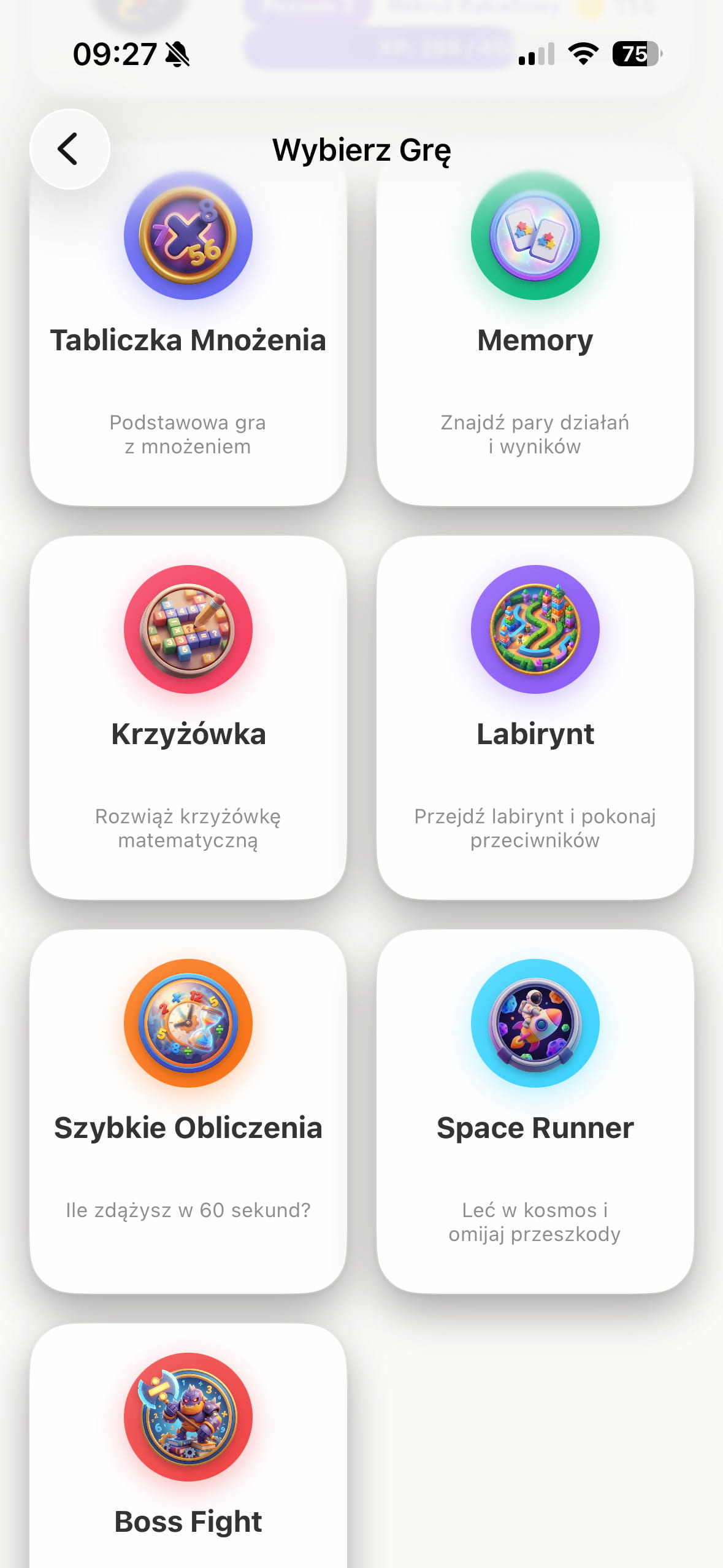 Menu gier - Matma-tyka App